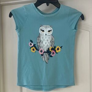 Gymboree Teal Owl Tee with Glitter Floral Design